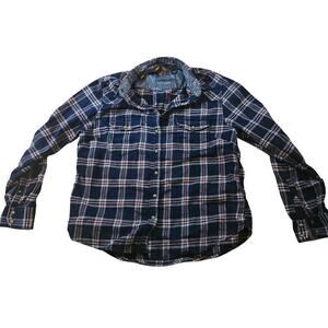 Jachs Girlfriend Shirt Size L Blue Flannel Bea Long Sleeve Snap Button Plaid